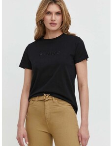 Βαμβακερό μπλουζάκι Pinko γυναικεία, χρώμα: μαύρο