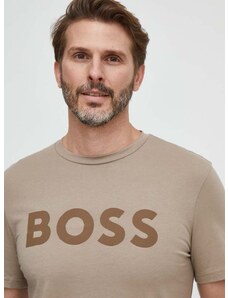 Boss Orange Βαμβακερό μπλουζάκι BOSS BOSS CASUAL ανδρικό, χρώμα: καφέ