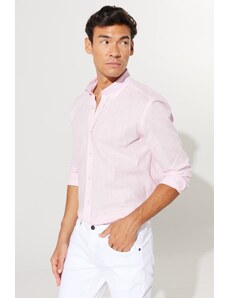 AC&Co / Altınyıldız Classics Men's Pink Slim Fit Slim Fit Buttoned Collar Linen Look 100% Cotton Flared Shirt