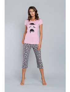Italian Fashion Pyjamas Dima Short Sleeves, 3/4 Pants - Pink/Medium Print Melange