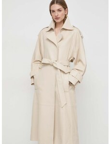Δερμάτινο παλτό Ivy Oak γυναικεία, χρώμα: μπεζ