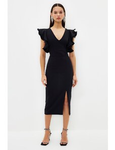 Trendyol Black Ruffle Detail Elegant Evening Dress