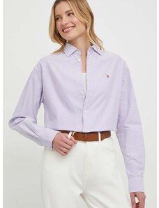 Βαμβακερό πουκάμισο Polo Ralph Lauren χρώμα: μοβ
