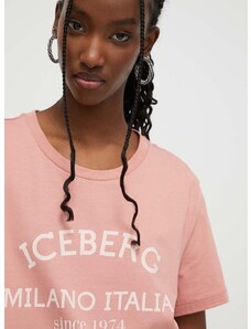 Βαμβακερό μπλουζάκι Iceberg γυναικεία, χρώμα: πορτοκαλί