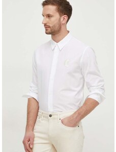 Βαμβακερό πουκάμισο Just Cavalli ανδρικό, χρώμα: άσπρο