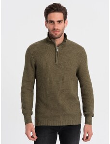 Ombre Men's knitted sweater with spread collar - olive