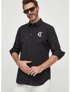 Βαμβακερό πουκάμισο Just Cavalli ανδρικό, χρώμα: μαύρο