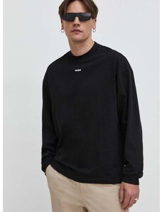 Βαμβακερή μπλούζα με μακριά μανίκια HUGO χρώμα: μαύρο