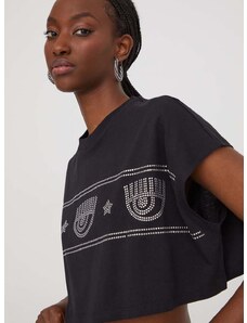 Βαμβακερό μπλουζάκι Chiara Ferragni γυναικεία, χρώμα: μαύρο