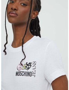 Βαμβακερό μπλουζάκι Moschino Jeans γυναικεία, χρώμα: άσπρο