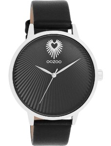 OOZOO Timepieces - C11241, Silver case with Black Leather Strap