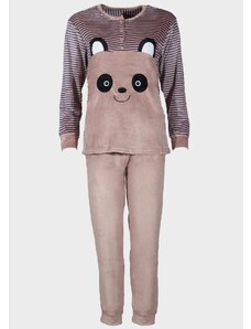 gsecret Γυναικεία χειμερινή πιτζάμα "Panda" ρίγες παντελόνι μονόχρωμο. Homewear Style. ΡΟΖ
