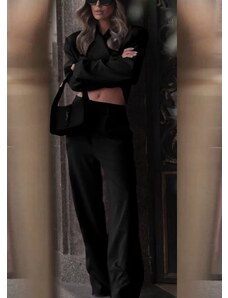 parizianista κοστούμι σετ με crop σακάκι δετό στο πίσω μέρος - Μαύρο - 002014