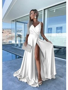 parizianista Φόρεμα maxi σατινέ με τιράντες - Λευκό - 009014