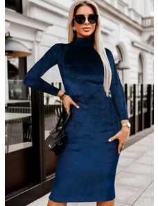 parizianista βελουτέ midi ζαγρέ φόρεμα με σούρα μπροστά - Μπλε - 025009