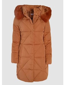 parizianista μπουφάν με ιδιαίτερη ραφή & γούνα στην κουκούλα F/W 2022/23 - ταμπά - 057005