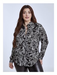 Celestino Εμπριμέ πουκάμισο με φύλλα μαυρο για Γυναίκα