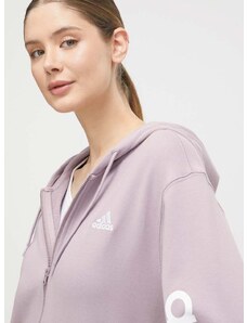 Βαμβακερή μπλούζα adidas 0 γυναικεία, χρώμα: μοβ, με κουκούλα IS2073