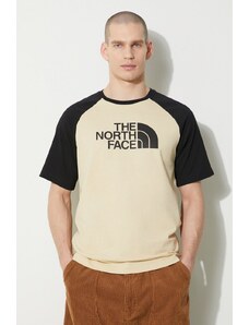 Βαμβακερό μπλουζάκι The North Face M S/S Raglan Easy Tee ανδρικό, χρώμα: μπεζ, NF0A87N73X41