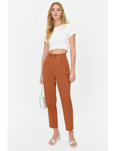 Trendyol Brown Carrot High Waist Polyviscon Woven Trousers
