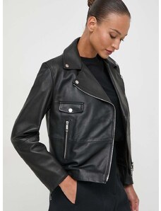 Δερμάτινο jacket BOSS γυναικεία, χρώμα: μαύρο