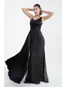 Lafaba Women's Black Thin Strappy Stone Long Evening Dress