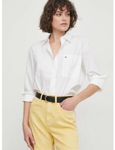 Βαμβακερό πουκάμισο Tommy Hilfiger χρώμα: άσπρο