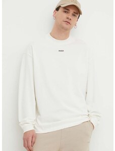 Βαμβακερή μπλούζα με μακριά μανίκια HUGO χρώμα: άσπρο
