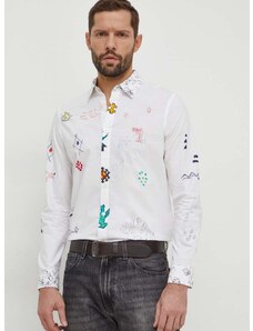 Βαμβακερό πουκάμισο Desigual ανδρικό, χρώμα: άσπρο