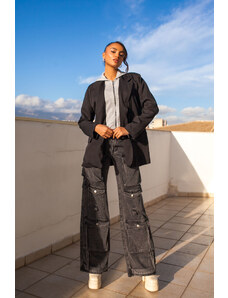Joy Fashion House Ivory τζιν παντελόνι με τσέπες cargo μαύρο
