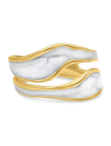 QueenBee Δαχτυλίδι Χρυσό Με Λευκά Κύματα