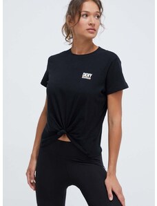 Βαμβακερό μπλουζάκι Dkny γυναικεία, χρώμα: μαύρο