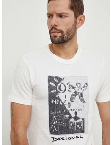 Βαμβακερό μπλουζάκι Desigual ανδρικά, χρώμα: μπεζ