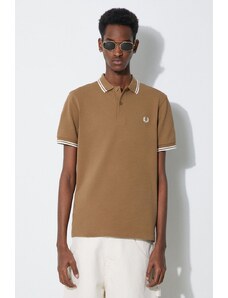 Βαμβακερό μπλουζάκι πόλο Fred Perry Twin Tipped Shirt χρώμα: καφέ, M3600.U90