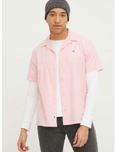 Πουκάμισο με μείγμα από λινό Tommy Jeans χρώμα: ροζ