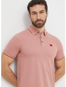 Βαμβακερό μπλουζάκι πόλο HUGO χρώμα: ροζ