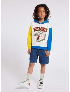 Παιδική βαμβακερή μπλούζα Kenzo Kids χρώμα: άσπρο, με κουκούλα