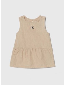 Φόρεμα με μείγμα από λινό για παιδιά Calvin Klein Jeans χρώμα: μπεζ