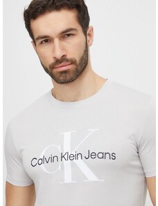 Βαμβακερό μπλουζάκι Calvin Klein Jeans ανδρικά, χρώμα: γκρι