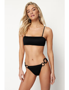 Trendyol Black One-Shoulder Accessory Textured High Leg Brazilian Bikini Set