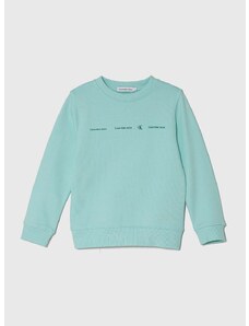 Παιδική βαμβακερή μπλούζα Calvin Klein Jeans χρώμα: τιρκουάζ