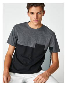 Koton Crew Neck T-shirt με λεπτομέρεια τσέπης, Color Block Short Sleeve Cotton.
