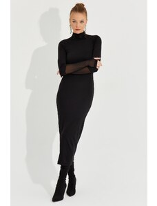 Cool &; Sexy Γυναικεία Πρωτοχρονιά Μαύρο Τούλι Λεπτομερές μίντι φόρεμα με γάντια