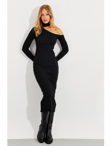 Cool & Sexy Γυναικείο Νέο Έτος Μαύρο Ένας Ώμος Ανοιχτό Midi Φόρεμα