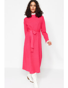 Trendyol ροζ αστράγαλος πλισέ πλεκτό φόρεμα