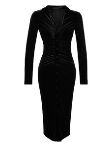 Trendyol Μαύρο Βελούδο Εφαρμοστό/Απλό Polo Neck Midi Πλεκτό φόρεμα