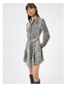 Koton Πουκάμισο Φόρεμα Mini Leopard Patterned Belted Flare
