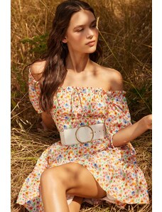 Trendyol Multi Color Waist Open Mini Woven Lined Frilly Floral Pattern Woven Dress