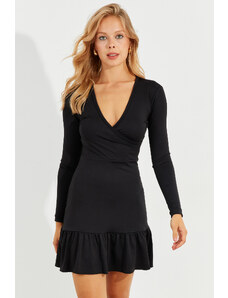 Cool & Sexy Cool &; σέξι μαύρη φούστα γυναικών Flounced διπλό στήθος μίνι φόρεμα