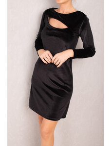 armonika Women's Black Decollete Long Sleeve Velvet Mini Dress